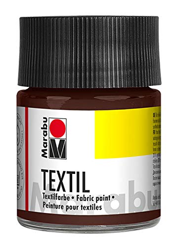 Marabu 17160005045 - Textil Stoffmalfarbe für helle Stoffe, Dunkelbraun 50 ml, Druckfarbe auf Wasserbasis, waschbeständig bis 60°C, Fixierung durch Bügeln o. Backofen von Marabu