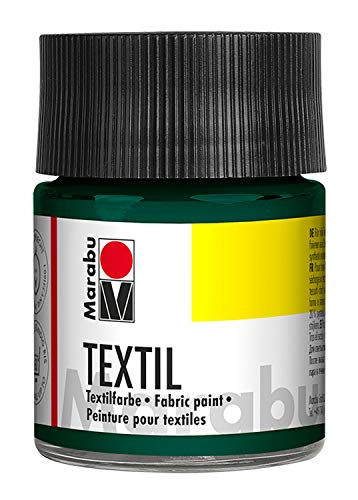 Marabu 17160005068 - Textil Stoffmalfarbe für helle Stoffe, Dunkelgrün 50 ml, Druckfarbe auf Wasserbasis, waschbeständig bis 60°C, Fixierung durch Bügeln o. Backofen von Marabu