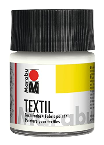 Marabu 17160005070 - Textil Stoffmalfarbe für helle Stoffe, Weiß 50 ml, Druckfarbe auf Wasserbasis, waschbeständig bis 60°C, Fixierung durch Bügeln o. Backofen von Marabu