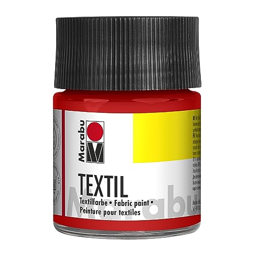 Marabu 17160005232 - Textil Stoffmalfarbe für helle Stoffe, Rot 50 ml, Druckfarbe auf Wasserbasis, waschbeständig bis 60°C, Fixierung durch Bügeln o. Backofen von Marabu