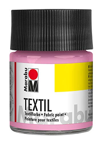 Marabu 17160005236 - Textil Stoffmalfarbe für helle Stoffe, Hellrosa 50 ml, Druckfarbe auf Wasserbasis, waschbeständig bis 60°C, Fixierung durch Bügeln o. Backofen von Marabu