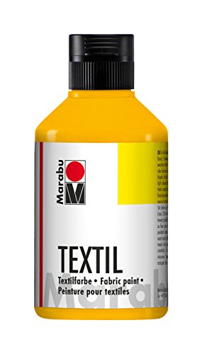 Marabu 17160013021 - Textil Stoffmalfarbe für helle Stoffe, Mittelgelb 250 ml, Druckfarbe auf Wasserbasis, waschbeständig bis 60°C, Fixierung durch Bügeln o. Backofen von Marabu