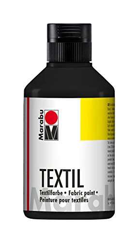 Marabu 17160013073 - Textil Stoffmalfarbe für helle Stoffe, Schwarz 250 ml, Druckfarbe auf Wasserbasis, waschbeständig bis 60°C, Fixierung durch Bügeln o. Backofen von Marabu