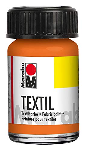 Marabu 17160039013 - Textil Stoffmalfarbe orange 15 ml, Stoffdruckfarbe auf Wasserbasis, für helle Stoffe, waschbeständig bis 60°C, weicher Griff, einfache Fixierung durch Bügeln o. Backofen von Marabu