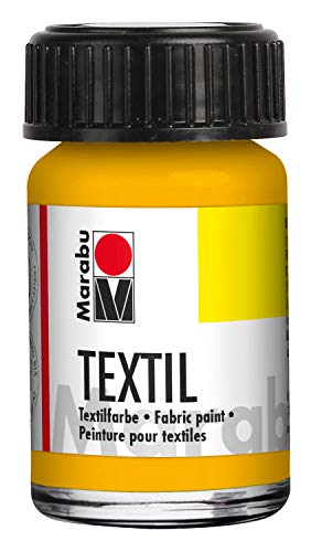 Marabu 17160039021 - Textil Stoffmalfarbe für helle Stoffe, Mittelgelb 15 ml, Druckfarbe auf Wasserbasis, waschbeständig bis 60°C, Fixierung durch Bügeln o. Backofen von Marabu