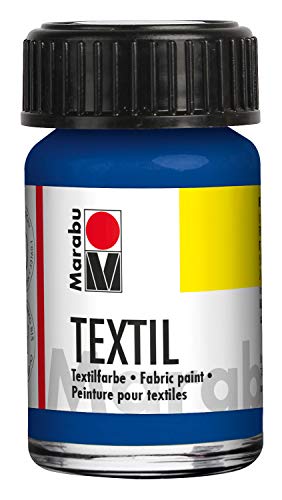 Marabu 17160039052 - Textil Stoffmalfarbe für helle Stoffe, Mittelblau 15 ml, Druckfarbe auf Wasserbasis, waschbeständig bis 60°C, Fixierung durch Bügeln o. Backofen von Marabu