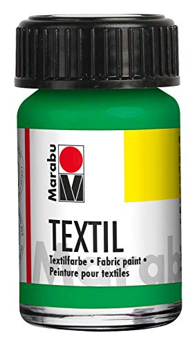 Marabu 17160039062 - Textil Stoffmalfarbe hellgrün 15 ml, Stoffdruckfarbe auf Wasserbasis, für helle Stoffe, waschbeständig bis 60°C, weicher Griff, einfache Fixierung durch Bügeln o. Backofen von Marabu