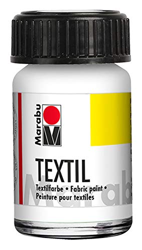 Marabu 17160039070 - Textil Stoffmalfarbe weiß 15 ml, Stoffdruckfarbe auf Wasserbasis, für helle Stoffe, waschbeständig bis 60°C, weicher Griff, einfache Fixierung durch Bügeln o. Backofen Marabu 17160039070 - Textil Stoffmalfarbe weiß 15 ml, Stoffdruckfarbe auf Wasserbasis, für helle Stoffe, waschbeständig bis 60°C, weicher Griff, einfache Fixierung durch Bügeln o. Backofen von Marabu