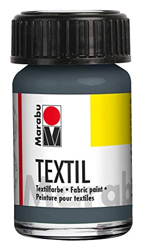 Marabu 17160039078 - Textil Stoffmalfarbe für helle Stoffe, Grau 15 ml, Druckfarbe auf Wasserbasis, waschbeständig bis 60°C, Fixierung durch Bügeln o. Backofen von Marabu