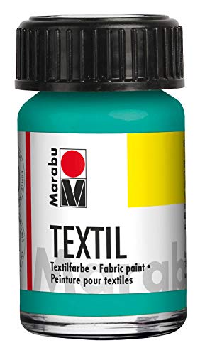 Marabu 17160039297 - Textil Stoffmalfarbe aquagrün 15 ml, Stoffdruckfarbe auf Wasserbasis, für helle Stoffe, waschbeständig bis 60°C, weicher Griff, einfache Fixierung durch Bügeln o. Backofen von Marabu