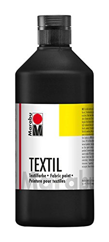 Marabu 17160075073 - Textil Stoffmalfarbe für helle Stoffe, Schwarz 500 ml, Druckfarbe auf Wasserbasis, waschbeständig bis 60°C, Fixierung durch Bügeln o. Backofen von Marabu
