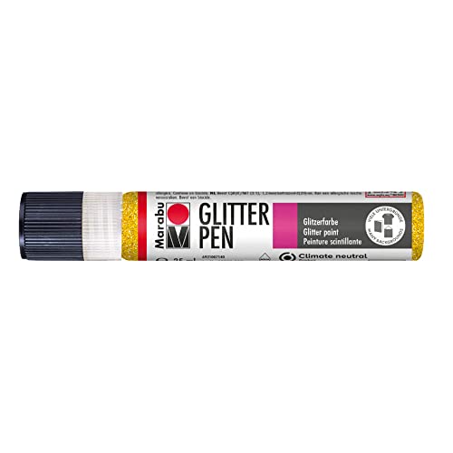 Marabu 18030009519 - Glitter Liner gelb, Glitzer - Effektfarbe auf Wasserbasis für bezaubernde Glitzereffekte auf Stoff, Holz, Metall speichelecht, einfache Fixierung von Marabu