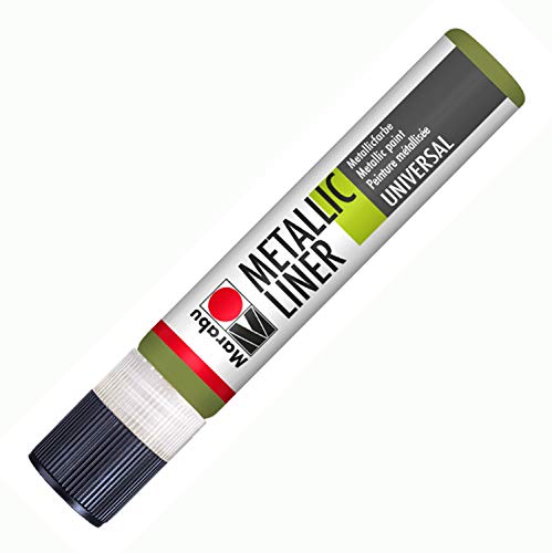 Marabu 18030009765 - Metallic Liner olive, Effektfarbe auf Wasserbasis, für schimmernde Metalliceffekte auf Stoff, Holz, Metall speichelecht, einfache Fixierung von Marabu
