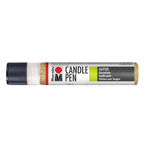 Marabu 18050009584 - Candle Pen Glitter Gold, Kerzenpen, cremig, weiche Wachsmalfarbe, auf Wasserbasis, lichtecht, geruchsneutral, wetterfest, kinderleichte Kerzendeko, 25 ml von Marabu