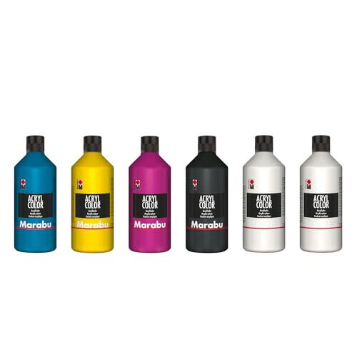 Marabu Acryl Color Big Pack, 6 x 500 ml, cremige Acrylfarbe auf Wasserbasis, schnell trocknend, lichtecht, wasserfest, zum Auftragen mit Pinsel und Schwamm auf Leinwand, Papier und Holz Marabu Acryl Color Big Pack, 6 x 500 ml, cremige Acrylfarbe auf Wasserbasis, schnell trocknend, lichtecht, wasserfest, zum Auftragen mit Pinsel und Schwamm auf Leinwand, Papier und Holz von Marabu