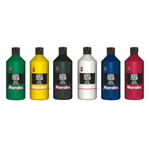 Marabu Acryl Color Big Pack Grundfarben, 6 x 500 ml, cremige Acrylfarbe auf Wasserbasis, schnell trocknend, lichtecht, wasserfest, zum Auftragen mit Pinsel & Schwamm auf Leinwand, Papier, Holz Marabu Acryl Color Big Pack Grundfarben, 6 x 500 ml, cremige Acrylfarbe auf Wasserbasis, schnell trocknend, lichtecht, wasserfest, zum Auftragen mit Pinsel & Schwamm auf Leinwand, Papier, Holz von Marabu