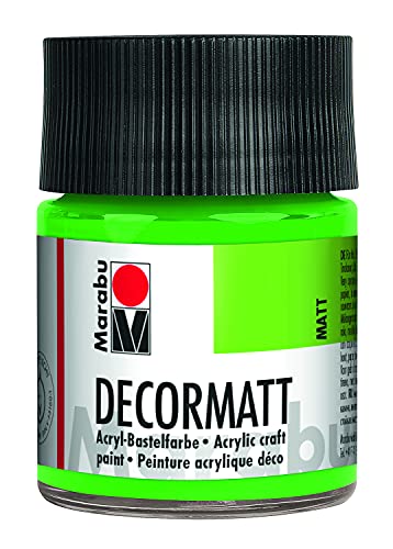 Marabu 14010005066 - Decormatt Acryl Gelbgrün 066, 50 ml, samtmatte Acrylfarbe auf Wasserbasis, cremig und farbintensiv, speichelfest, wetterfest, zum freien Malen und Schablonieren von Marabu