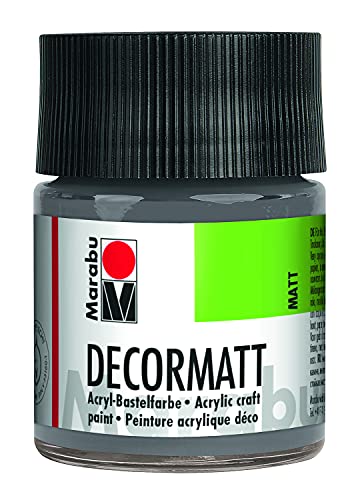 Marabu 14010005278 - Decormatt Acryl Hellgrau 278, 50 ml, samtmatte Acrylfarbe auf Wasserbasis, cremig und farbintensiv, speichelfest, wetterfest, zum freien Malen und Schablonieren von Marabu