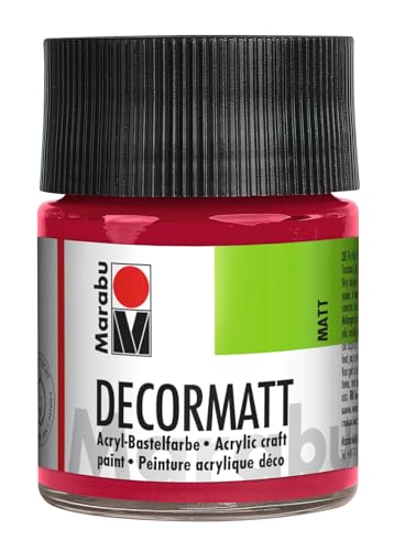 Marabu 14010005032 - Decormatt Acryl Karminrot 032, 50 ml, samtmatte Acrylfarbe auf Wasserbasis, cremig und farbintensiv, speichelfest, wetterfest, zum freien Malen und Schablonieren von Marabu
