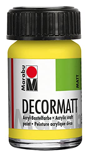 Marabu 14010039020 - Decormatt Acryl Zitron 020, 15 ml, samtmatte Acrylfarbe auf Wasserbasis, cremig und farbintensiv, speichelfest, wetterfest, zum freien Malen und Schablonieren von Marabu