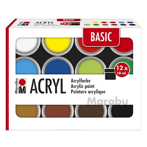 Marabu Acrylfarben Set BASIC, 12 x 18 ml seidenmatte Farben, leicht vermalbar, schnell trocknend, lichtecht, wetterfest, für viele Maltechniken und Untergründe, 1210000000214 Marabu Acrylfarben Set BASIC, 12 x 18 ml seidenmatte Farben, leicht vermalbar, schnell trocknend, lichtecht, wetterfest, für viele Maltechniken und Untergründe, 1210000000214 von Marabu