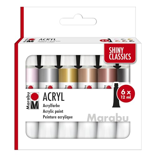 Marabu Acrylfarben Set SHINY CLASSICS, 6 x 12 ml metallisch schimmernde Farben, leicht vermalbar, schnell trocknend, lichtecht, wetterfest, für viele Maltechniken und Untergründe, 1210000000212 Marabu Acrylfarben Set SHINY CLASSICS, 6 x 12 ml metallisch schimmernde Farben, leicht vermalbar, schnell trocknend, lichtecht, wetterfest, für viele Maltechniken und Untergründe, 1210000000212 von Marabu
