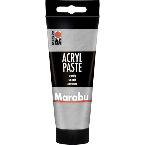 Marabu Acrylpaste Silber 082, 100 ml, cremig-pastose Strukturpaste auf Wasserbasis, mischbar, wetterfest, lichtecht, vegan, 12020050082 von Marabu