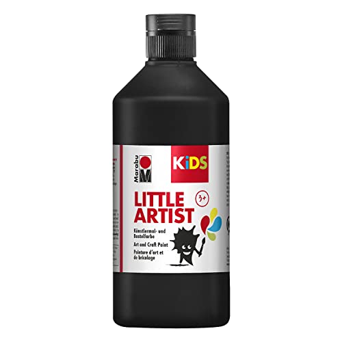 Marabu KiDS Little Artist 500 ml, Schwarz, Künstlermal- und Bastelfarbe für Kinder ab 3 Jahren, Kindermalfarbe auf Wasserbasis, auswaschbar, Made in Germany, vegan, glutenfrei, 03050075073 von Marabu