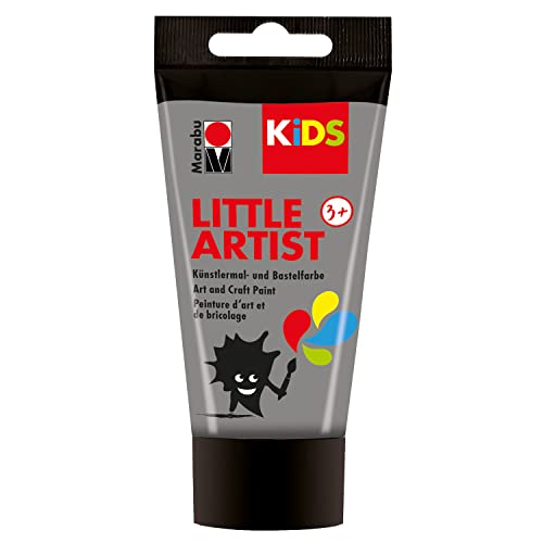 Marabu KiDS Little Artist 75 ml, Silber, Künstlermal- und Bastelfarbe für Kinder ab 3 Jahren, Kindermalfarbe auf Wasserbasis, auswaschbar, Made in Germany, vegan, glutenfrei, 03050002082 von Marabu