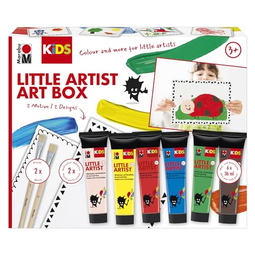 Marabu Kids Little Artist Art Box, Mal-und Bastelbox für Kinder ab 3 Jahren, inkl. 6 x 36 ml Kindermalfarbe, Pinsel und Malkarton, 0305000000114, Mehrfarbig, Universal von Marabu