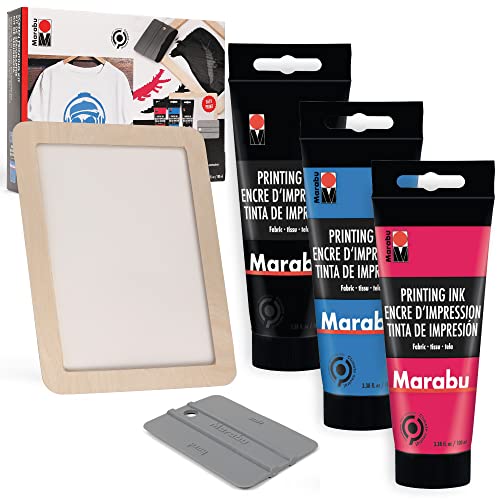 Marabu Siebdruck-Set Mit Wiederverwendbarem Holz-Siebdruckrahmen, Siebdruckrakel Und 3 X 100 Ml Siebdrucktinte - Für Anfänger Marabu Siebdruck-Set Mit Wiederverwendbarem Holz-Siebdruckrahmen, Siebdruckrakel Und 3 X 100 Ml Siebdrucktinte - Für Anfänger von Marabu