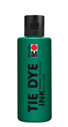 Marabu TIE DYE INK Batikfarbe in Dunkelgrün, 80 ml Farbe auf Wasserbasis, vegan, strahlende Stofffarbe für helle Textilien bis 20% Kunstfaseranteil, 17300004068 von Marabu