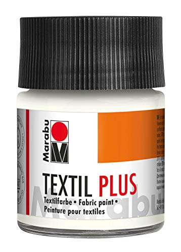 Marabu 17150005070 - Textil Plus weiß 50 ml, volldeckende Stoffmalfarbe für dunkle Stoffe, geeignet für Stoffmalerei und Stoffdruck, nach Fixierung waschbeständig bis 40 °C von Marabu