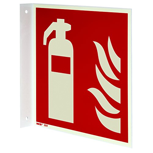 Feuerlöscher Fahnenschild 200 x 200 mm – Langnachleuchtendes Kunststoff Schild, doppelseitig bedruckt, ASR A1.3 / ISO 7010, Brandschutzzeichen, Innen- & Außenbereich von Marahrens