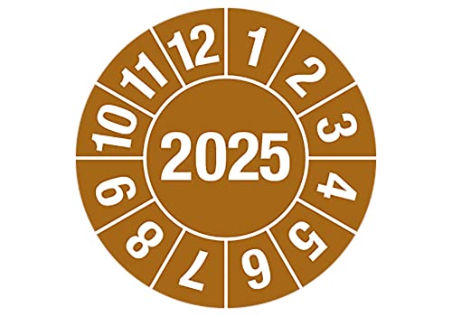 Prüfplakette - Jahresplakette "Jahreszahl 4-stellig", Monate: 1-12, Jahr: 2025, Dokumentenfolie, braun, Ø 25 mm, 15 Stück je Bogen von Marahrens