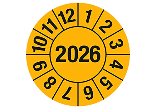 Prüfplakette - Jahresplakette "Jahreszahl 4-stellig", Monate: 1-12, Jahr: 2026, Dokumentenfolie, gelb, Ø 25 mm, 15 Stück je Bogen Prüfplakette - Jahresplakette "Jahreszahl 4-stellig", Monate: 1-12, Jahr: 2026, Dokumentenfolie, gelb, Ø 25 mm, 15 Stück je Bogen von Marahrens