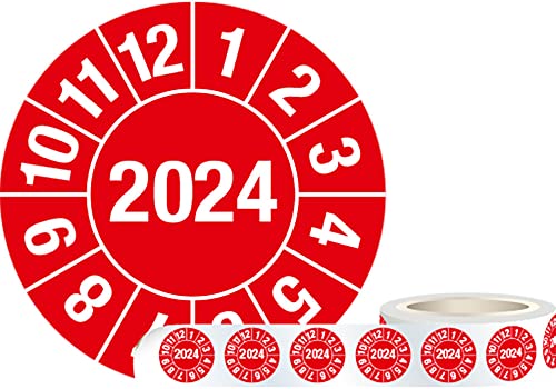 Prüfplakette: 2024, Monate: 1-12, rot, PVC-Folie, Ø 30 mm, 1000 Stück je Rolle, 30 x 0,1 mm von Marahrens