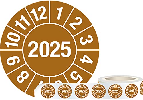 Prüfplakette: 2025, Monate: 1-12, braun, PVC-Folie, Ø 30 mm, 1000 Stück je Rolle, 30 x 0,1 mm von Marahrens