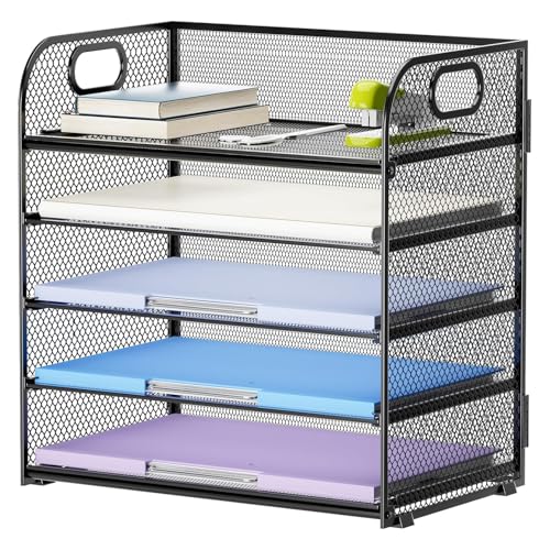 Marbrasse 5-Tire Schreibtisch Organizer,Mesh Briefablage mit Griff,Schreibtisch Ablagefächer,Papier Dokumenten Ablage Regal, Aktenablage Desk Organizer für Zuhause,Büro und Schule (Schwarz) von Marbrasse