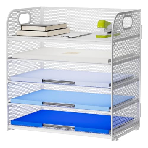 Marbrasse 5-Tire Schreibtisch Organizer,Mesh Briefablage mit Griff,Schreibtisch Ablagefächer,Papier Dokumenten Ablage Regal, Aktenablage Desk Organizer für Zuhause,Büro und Schule (Weiß) von Marbrasse