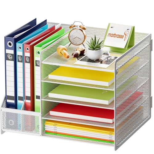 Marbrasse Schreibtisch Organizer mit Aktenhalter, 5 Ebenen Papier Briefablage,Schreibtisch Netz Ablagefächer Organizer mit für Büro Bedarf (Weiß no Schublade) von Marbrasse