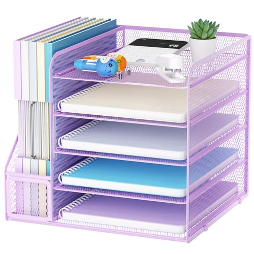Marbrasse Schreibtisch Organizer und Büro Zubehör,5-Tier Briefablage,Mesh Büro Organizer für Schreibtischzubehör & Ablage(Violett) von Marbrasse