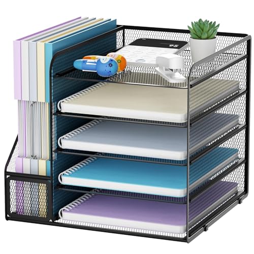 Marbrasse Schreibtisch Organizer und Büro Zubehör,5-Tier Briefablage,Mesh Büro Organizer für Schreibtischzubehör & Ablage(Schwarz) von Marbrasse