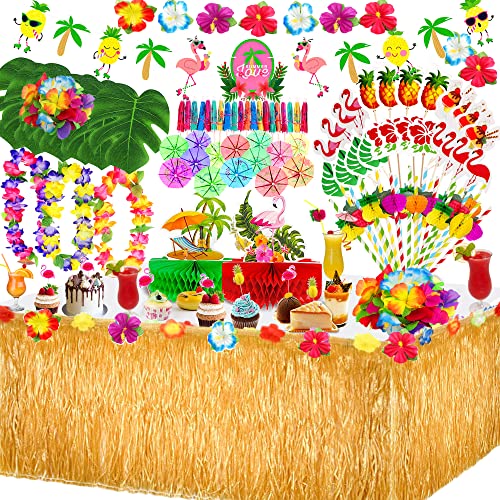 MarckersHome 115 Pcs Hawaii Party Dekoration Set,Hawaii Luau Tischröcke,Tiki Party Tischrock,Banner,Palmenblätter,Kuchendeckel und Papier strohhalme für BBQ Tropischen Garten Kombination Dekoration MarckersHome 115 Pcs Hawaii Party Dekoration Set,Hawaii Luau Tischröcke,Tiki Party Tischrock,Banner,Palmenblätter,Kuchendeckel und Papier strohhalme für BBQ Tropischen Garten Kombination Dekoration von MarckersHome