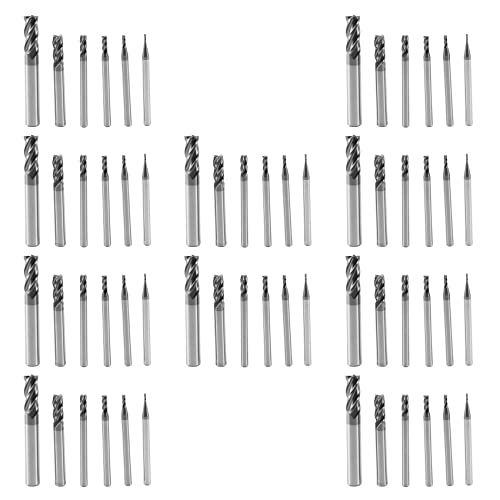 Marclix 60-teiliges Set mit 4 Flöten für Stahl, quadratisch, CNC, Karbid, Spiralfräser, wenig Durchmesser (1 2 3 4 6 8 mm) von Marclix