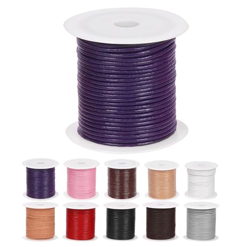 Mardatt 1 Rolle rundes Lederband, 10 m, natürliches Rohlederseil für Halsketten, Armbänder, Schmuckherstellung (2 mm, Dunkelviolett) von Mardatt