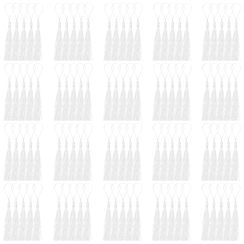 Mardatt 100 Stück Handwerk Mini Tassels Kit, 13cm / 5Inch Weiß Weiches Handwerk Seidenschalten mit Schnur Schleife Lesezeichen Tasten Masse Mardatt 100 Stück Handwerk Mini Tassels Kit, 13cm / 5Inch Weiß Weiches Handwerk Seidenschalten mit Schnur Schleife Lesezeichen Tasten Masse von Mardatt