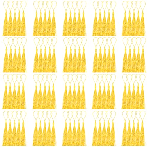 Mardatt 100 Stück Handwerk Mini Tassels Kit, 13cm / 5Inch goldene weiche Handwerk seidige Tassels mit Schnur Schleife Lesezeichen Tassels Masse von Mardatt