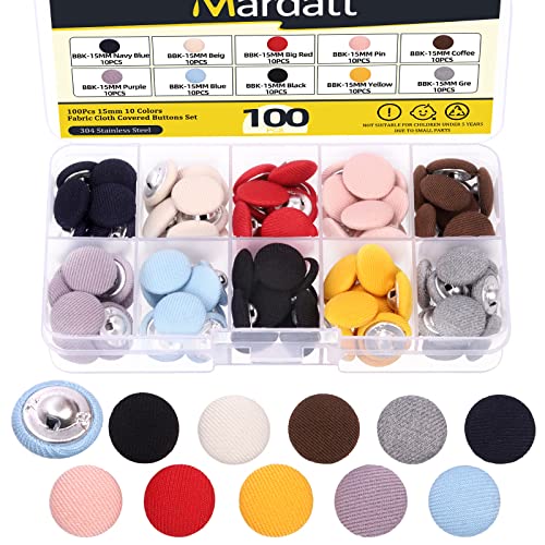 Mardatt 100Pcs 15mm Fabric Covered Sewing Buttons Set, 10 Colors Round Mini Satin Fabric Buttons with Metal Shank Round Buttons Craft Buttons Sewing Buttons for Bridal Wedding Dress von Mardatt