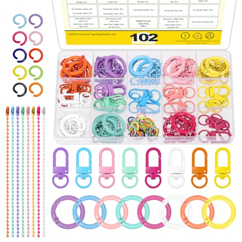 Mardatt 102 Stück Bunte Trigger Frühling O-Ringe mit Hummer Claw Verschlüsse Kit, Metall Schlüsselanhänger Snap Haken Schnalle Taschenverschlüsse und Jump Ring Kugelperlen Kette,DIY Project Mardatt 102 Stück Bunte Trigger Frühling O-Ringe mit Hummer Claw Verschlüsse Kit, Metall Schlüsselanhänger Snap Haken Schnalle Taschenverschlüsse und Jump Ring Kugelperlen Kette,DIY Project von Mardatt